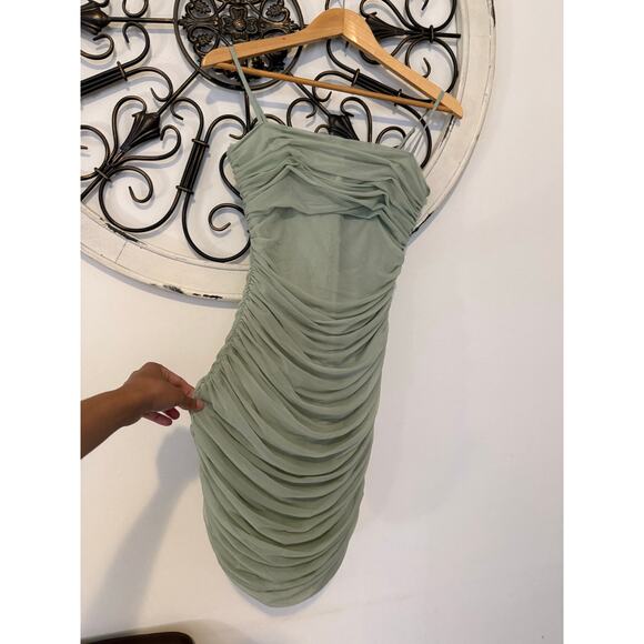 Aritzia Ten by Babaton Luxor Sage Green Ruched Mesh Bodycon Mini Dress Small - Picture 6 of 12